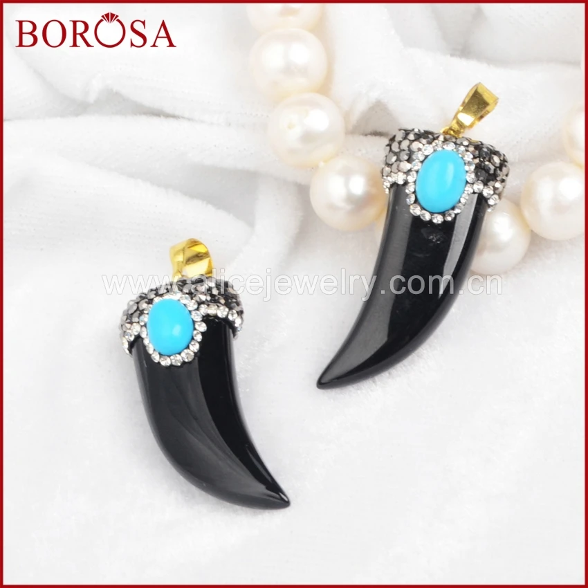 BOROSA полированный черный кристалл друзы резные рога и натуральный голубой камень