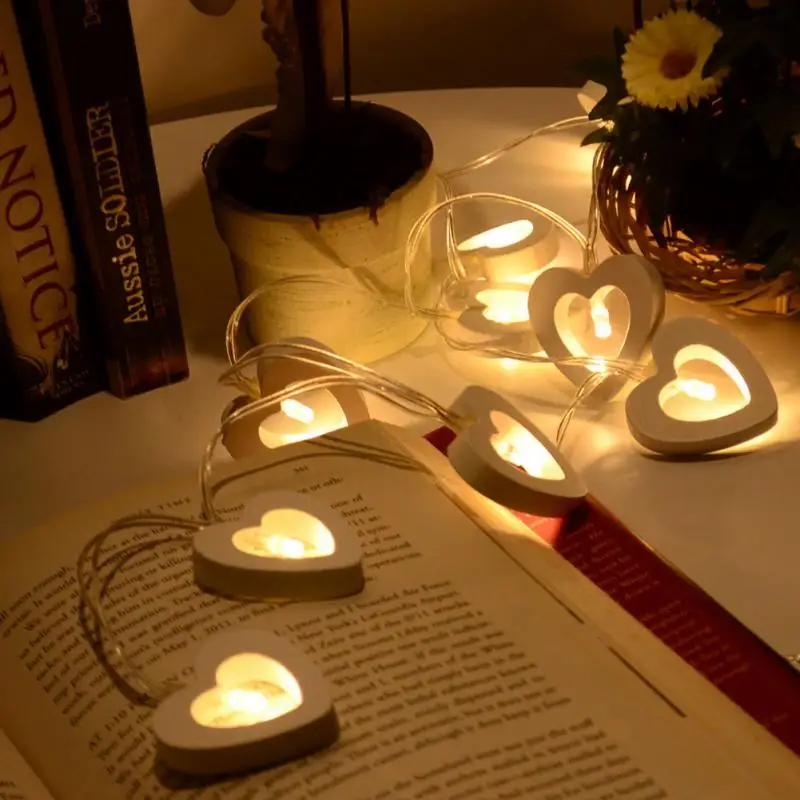 Горячая Теплый Белый 10 Деревянный Сердце Индикатор Батареи Фея Строка Свет