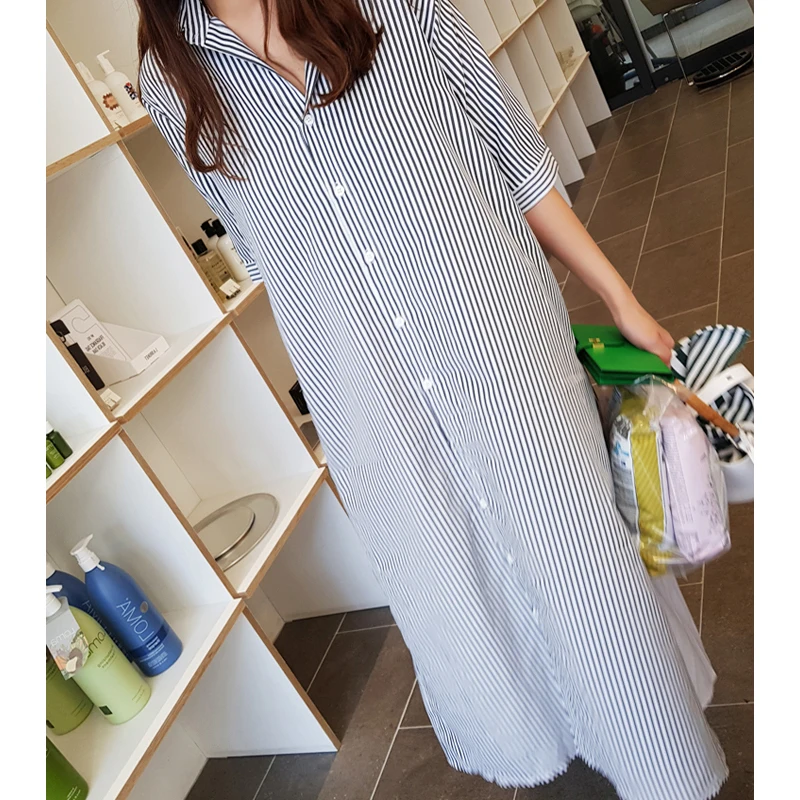 LANMREM 2020 Summer New Fashion Casual Women Loose Plus Short-sleeved Striped Color Matching Temperament Dress TC135 | Женская одежда