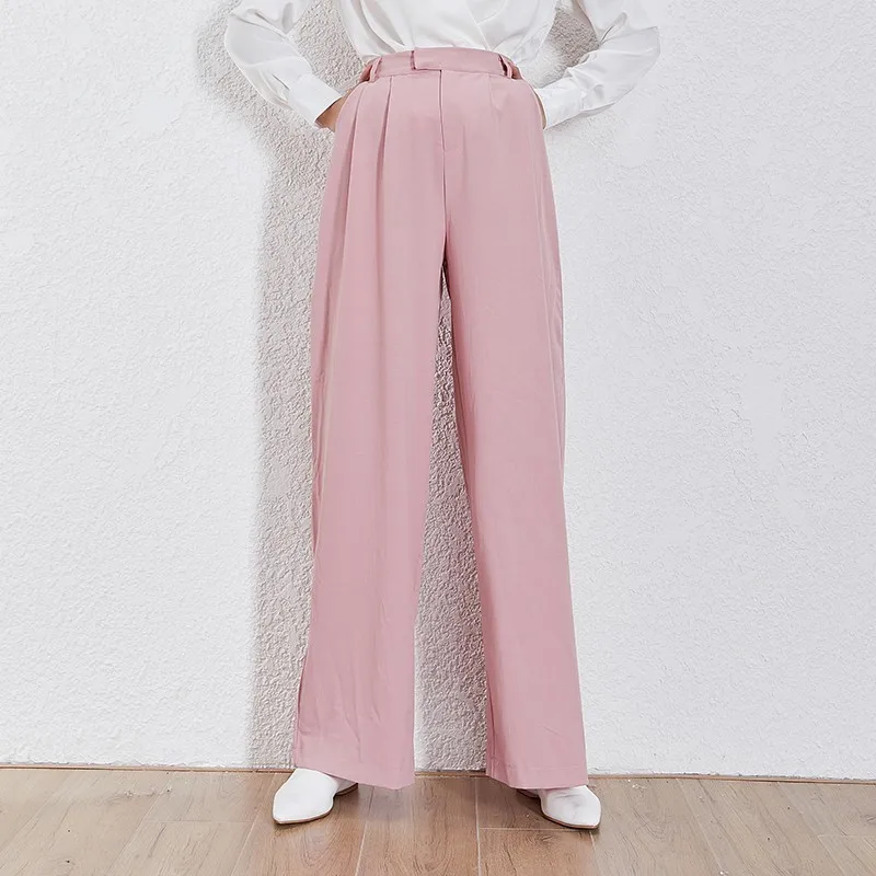 Pink TWOTWINSTYLE, повседневные однотонные брюки для женщин, высокая талия, с рюшами, большой размер, макси, широкие брюки, Женская мода, лето, Новинка - Цвет: Pink