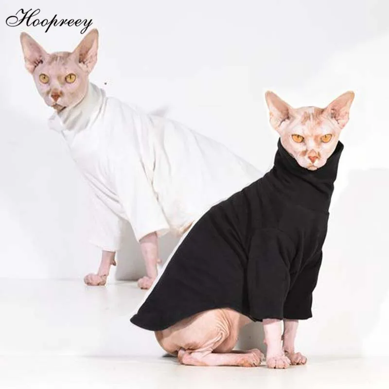 Hairless Sphinx/Одежда для кошек из чистого хлопка; толстовки для кошек с высоким воротником; облегающая блузка с длинным рукавом для осени и зимы; костюм кошки 20E