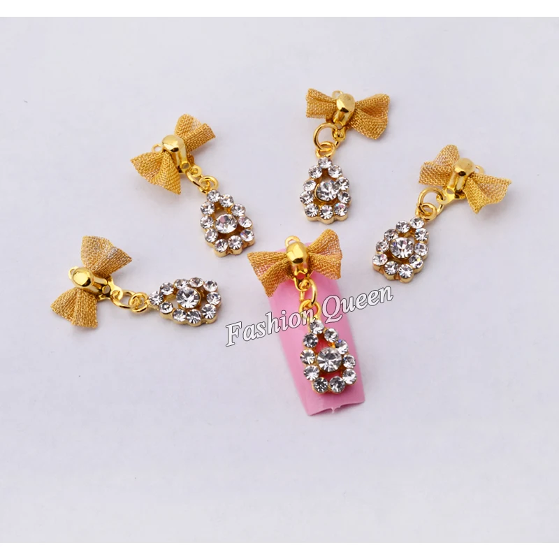 10 шт./лот блестящее украшение для ногтей из золотого сплава со стразами бант