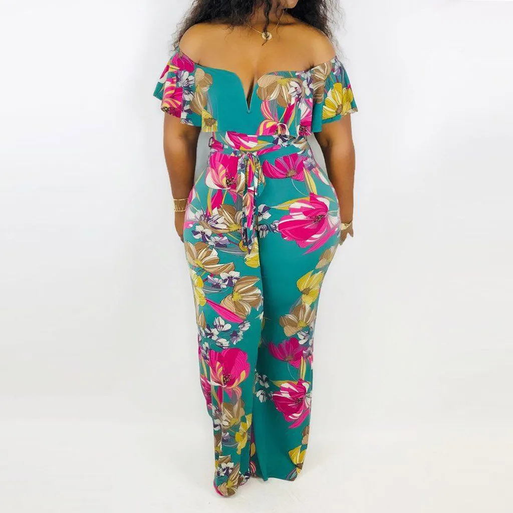 Фото Fashion Womens Floral Print Short Sleeve Off Shoulder Jumpsuit Women Summer Casual Printed Sexy Long #420 Женская одежда Fashion Womens Floral Print Short Sleeve Off Shoulder Jumpsuit Women Summer Casual Printed Sexy Long #420 Женская одежда