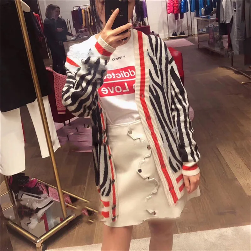 Весна, Harajuku, крутая вышивка свиньи, женский длинный свитер, кардиган, дизайнерский, подиум, длинный рукав, Женское пальто в полоску, одежда