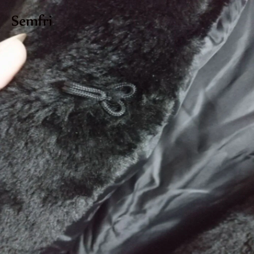 semfri Winter Autumn Women Hooded Faux Fur Coat Fashion Warm Long-sleeved Loose Black Female Flocking Cotton Jacket | Женская одежда