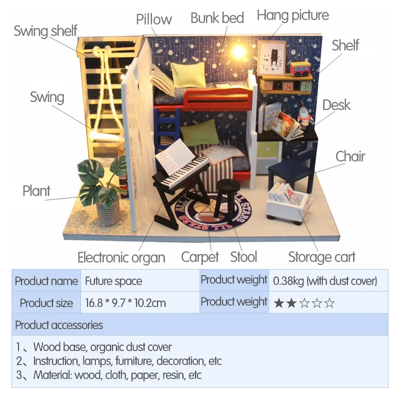 

DIY Dollhouse With Furnitures Wooden House Doll House Miniature Puzzle Assemble 3d Miniaturas Toys For Children S901