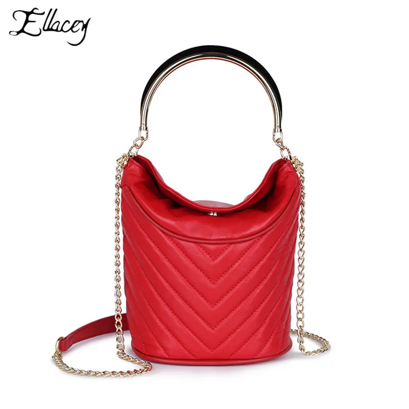 2019 New Fashion Trend Metal Chain Genuine Leather Bag Diamond Lattice Shoulder Luxury Handbags Women Bags Designer | Багаж и сумки