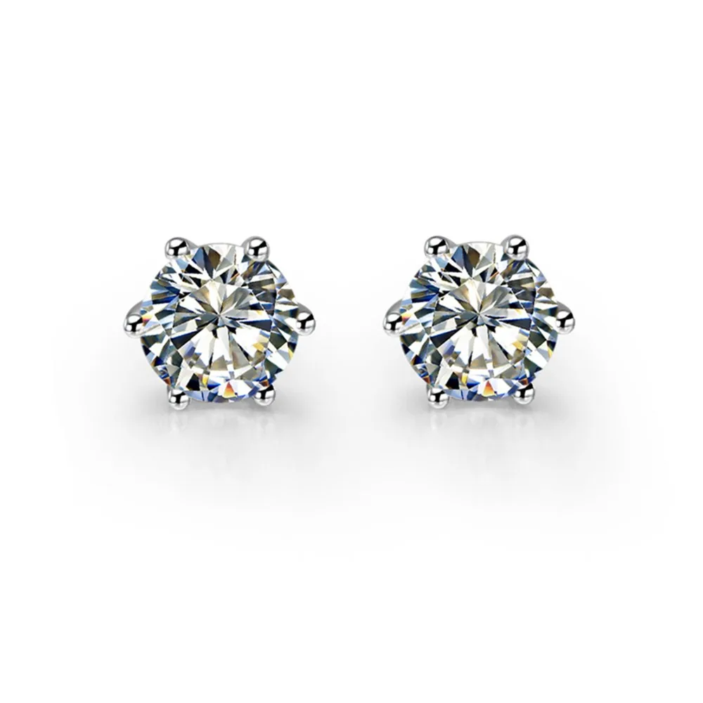Test Positive Authorized 6.5MM 1Ct each G-H Moissanite Diamond Stud Earrings Real 925 Sterling Silver Earring Romance | Украшения и