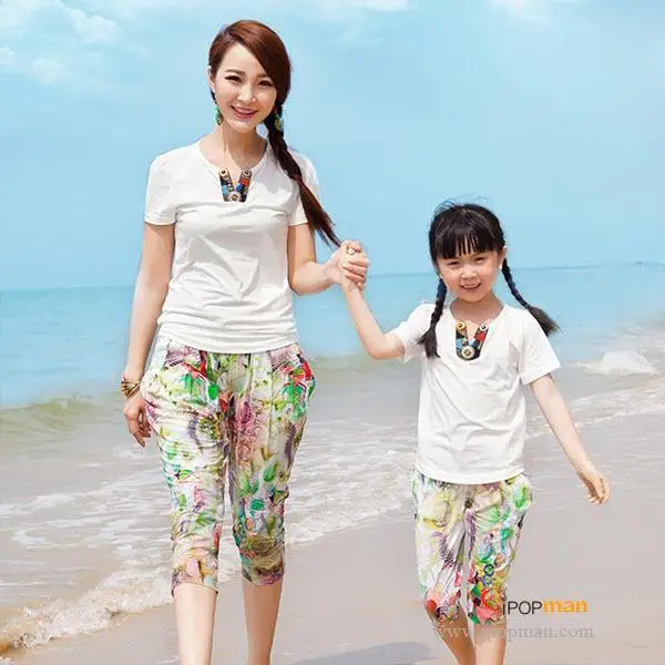 Новинка 2015 года платье для мамы и дочки с цветочным рисунком в народном стиле