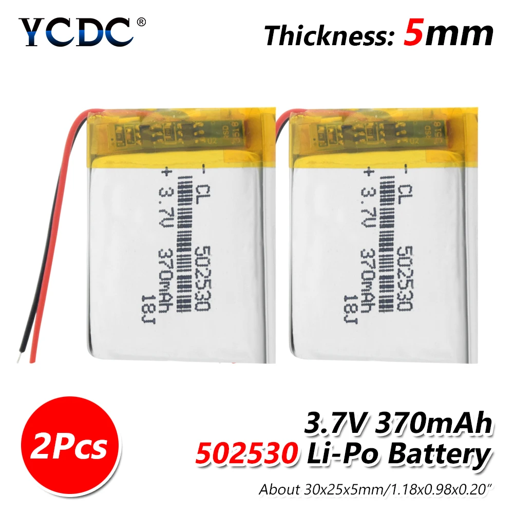 2 pieces 1/2/4 шт. Перезаряжаемые 370mAh Li-po Батарея 3,7 V литий-ионный аккумулятор для полимерные батареи 30x25x5 мм 502530 литий-полимерный аккумулятор с печатной платой - Цвет: 2 pieces