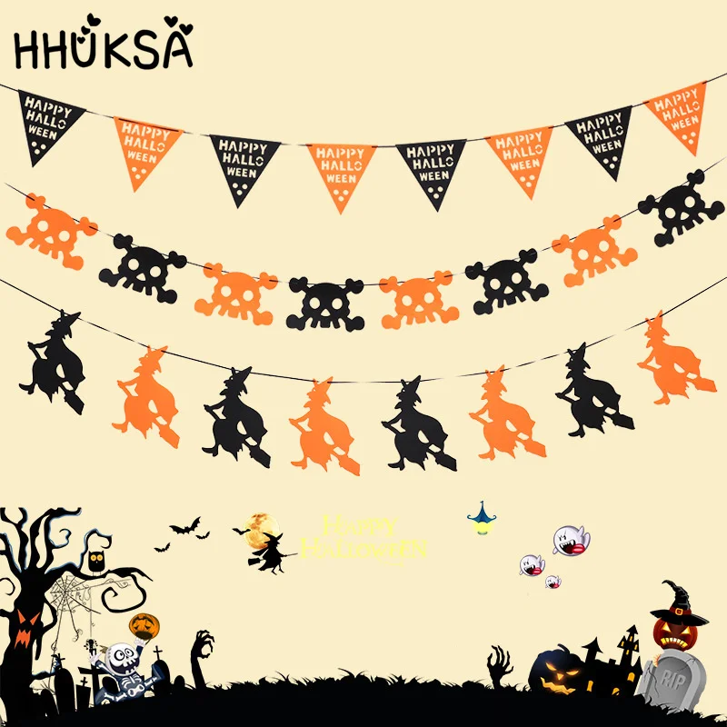 

1Set DIY Halloween Pull Flag New Year Home Decor Supplies Party Decoration Witch Skull Alphabet Halloween Decoration