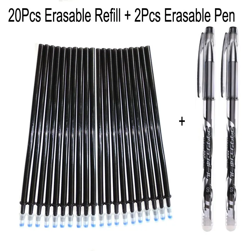 20pcs black ink 2pen Delvtch 20 шт./компл.+ 2 шт. со стирающимися чернилами гелевая ручка, стираемая ручка с заправляемым стержнем 0,5 мм стержень со стираемыми чернилами, офисные школьные канцелярские принадлежности инструмент - Цвет: 20pcs black ink 2pen