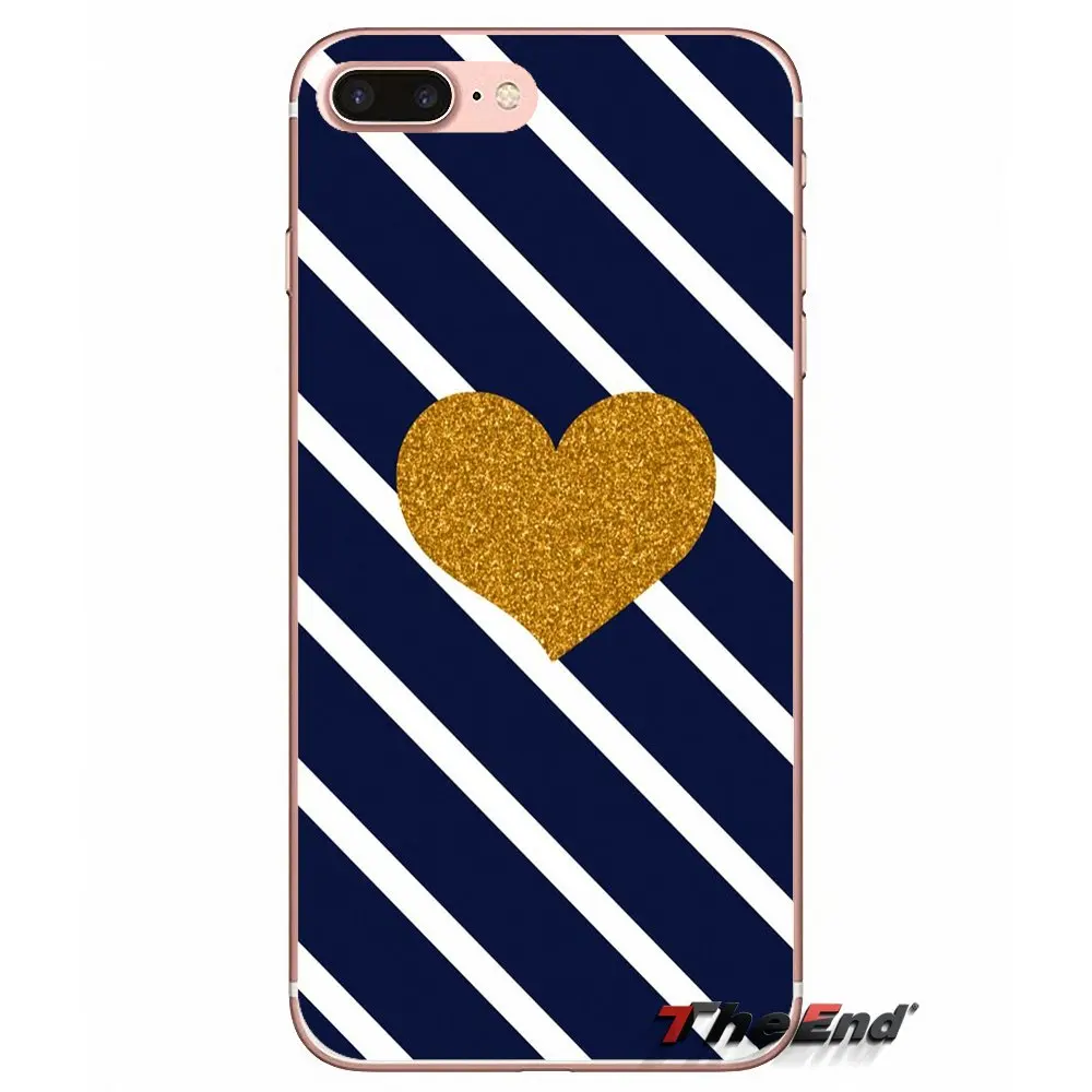 Милый мягкий чехол в полоску с золотым сердцем и блестками для Apple iPhone X 4 4S 5 5S SE 5C 6