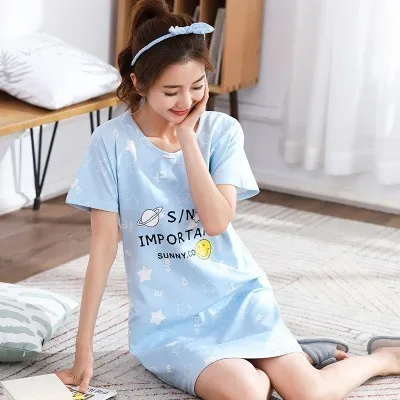 nightgown cotton Женские ночные рубашки, женская ночная рубашка, весна, Новинка лета, хлопок, женская ночная рубашка, для мам, для отдыха, S XXXL, розовый, черный, синий - Цвет: nightgown cotton