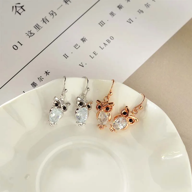 Fashion Cute CZ Crystal Owl Girls Earrings For Women Rose Gold/Silver-Color Animal Statement | Украшения и аксессуары