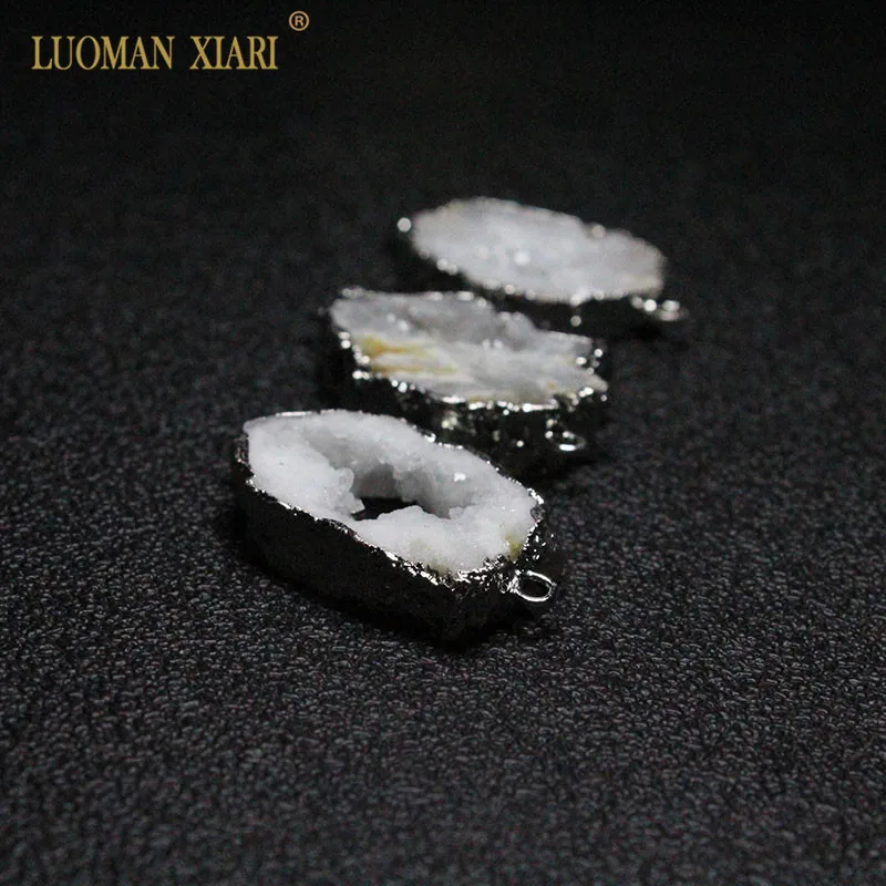 Оптовая продажа 2 круг натуральный уникальный кристалл Drusy серебряное покрытие
