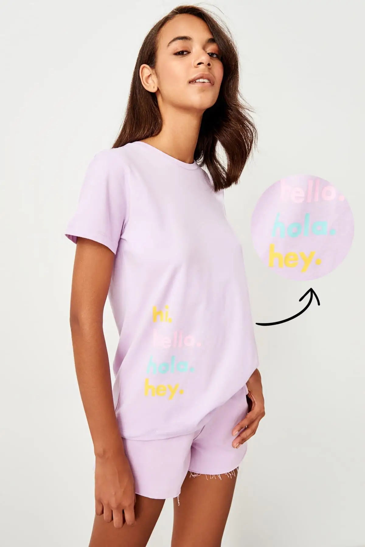 Trendyol сиреневые Базовые Трикотажные футболки с принтом TWOSS19TS0287|Футболки| |