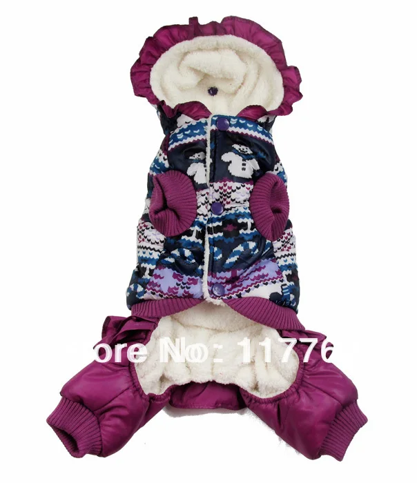 Новое поступление фиолетовая зимняя куртка для собаки с принтом снеговиков