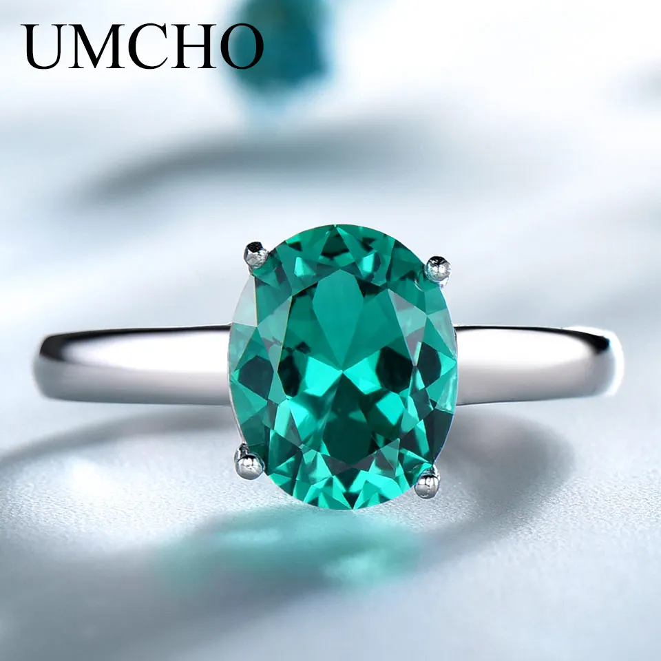 UMCHO Роскошные Nano изумруд ювелирные обручальные кольца для женщин из натуральной 925 пробы серебра Овальный драгоценный камень обручальное кольцо ювелирные украшения