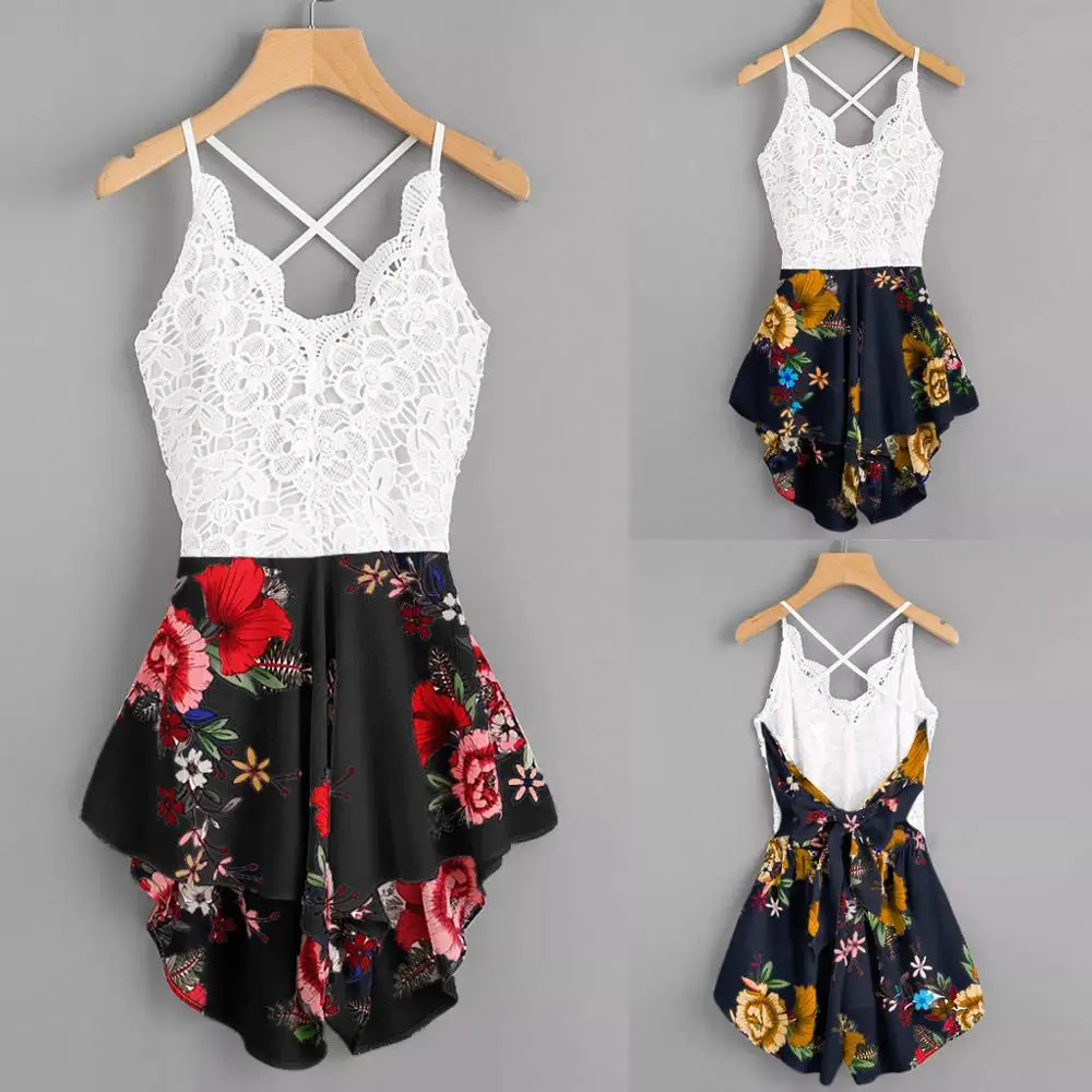 Женские комбинезоны летние без рукавов с принтом женские кружевные бантиком на