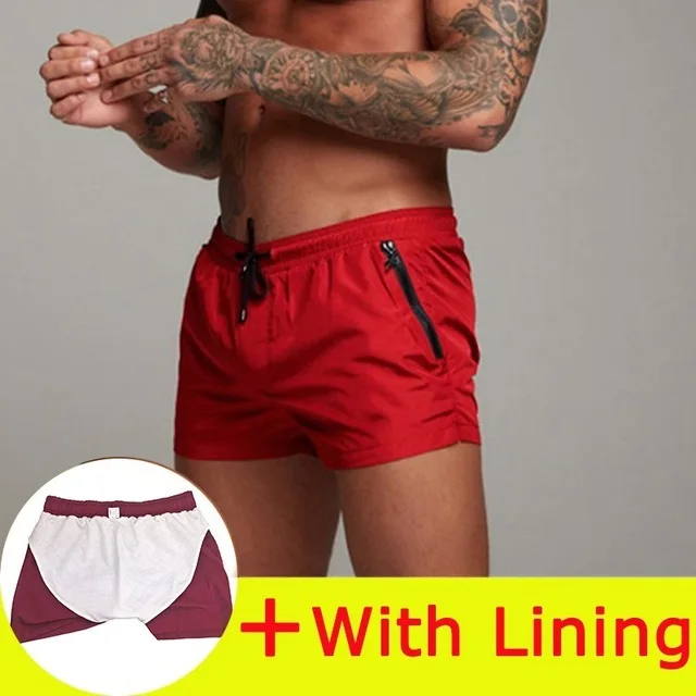 Red lining Сексуальный купальный костюм, Мужская одежда для плавания с подкладкой, мужские шорты для плавания, плавательные мужские трусы, Мужская одежда для плавания для геев, Maillot De Bain Homme Zwembroek Heren - Цвет: Red lining