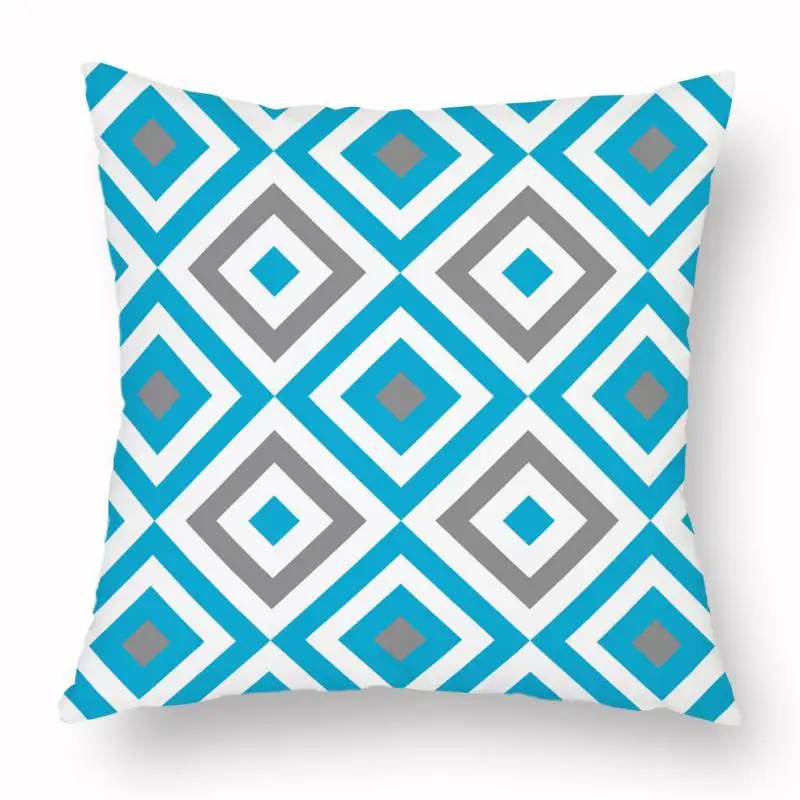 Современный и простой синий серый Чехол на подушку маленький плюшевый с принтом