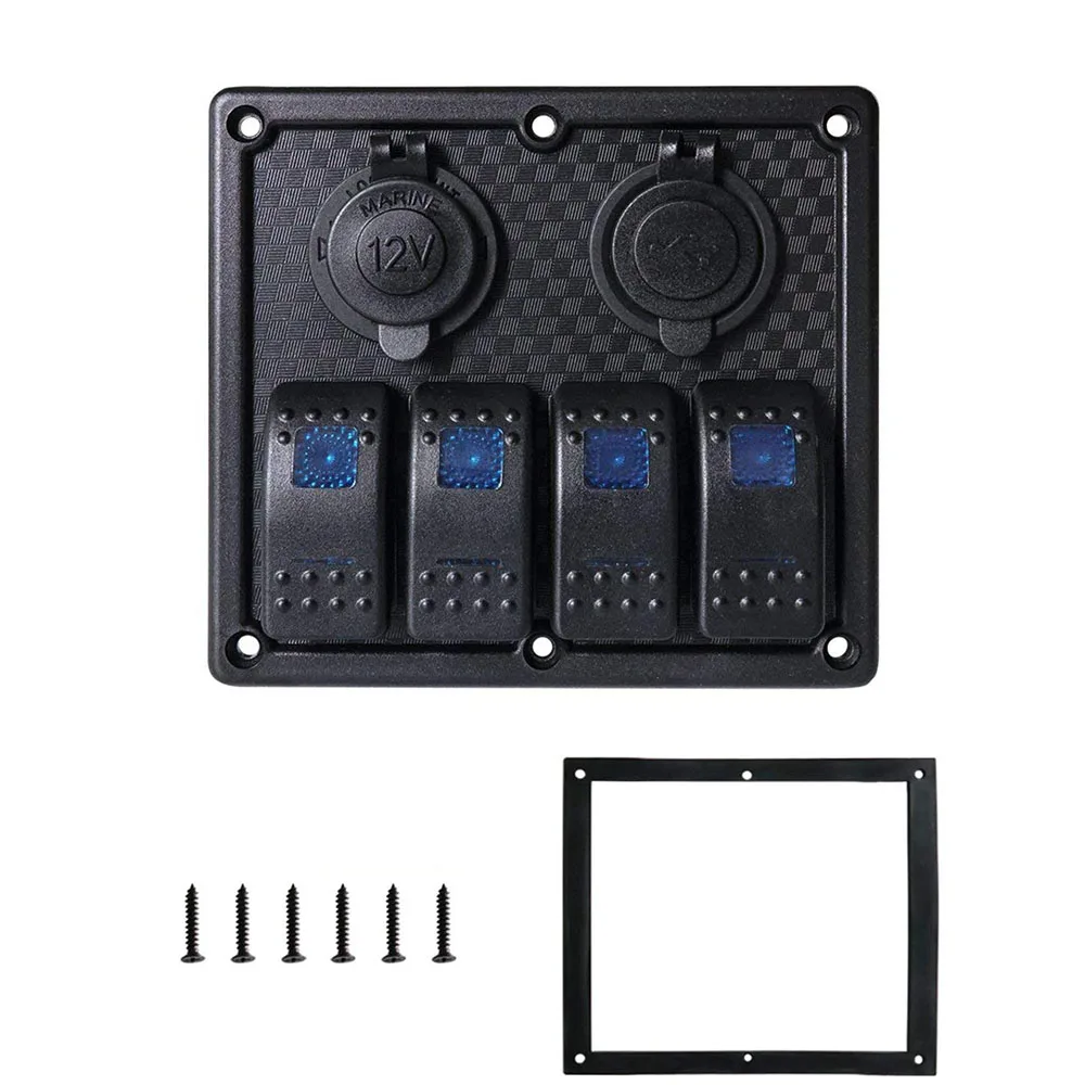 4 Gang цепи синий светодиод кулисный переключатель Панель 12 24V Dual USB Порты и разъёмы