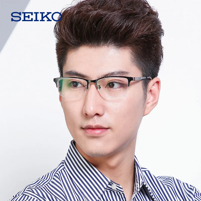 SEIKO очками половина оправы глаз Для мужчин Титан очки Browline оптические