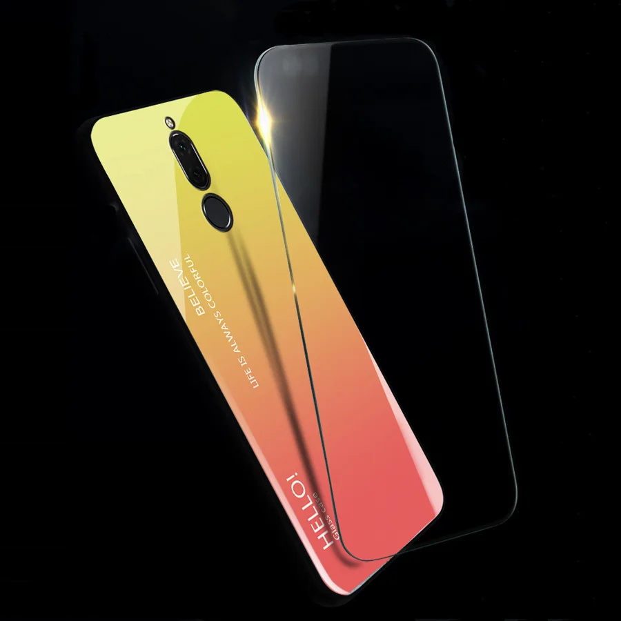 HOTSWEI чехол для Huawei Mate 10 Lite градиент цвета зеркало из закаленного стекла мягкий