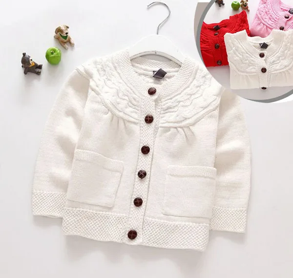 

Girl's cotton sweater knit cardigan coat