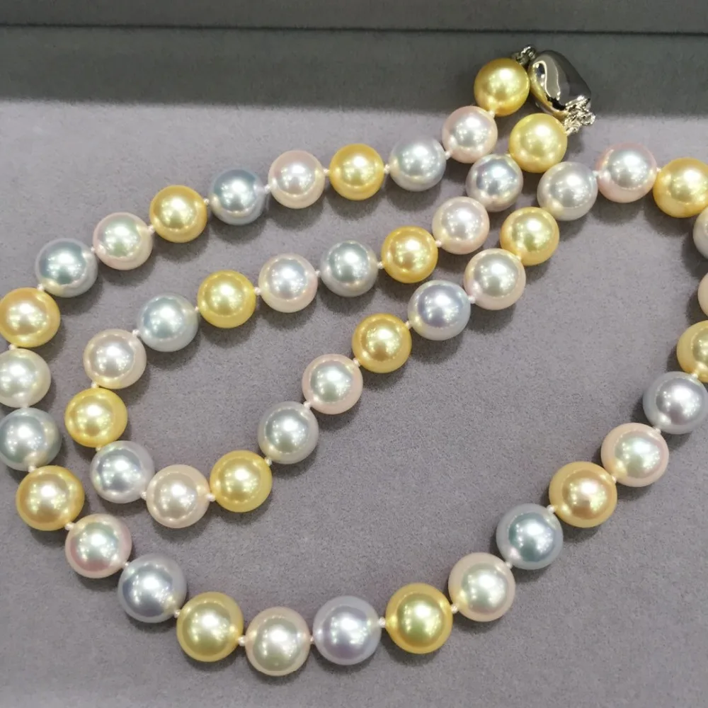 ????? 8〜8.5ミリメートル自然海水真珠チョーカーネックレスマルチカラーアコヤ真珠ネックレスクラシックファッション女性ジュエリー