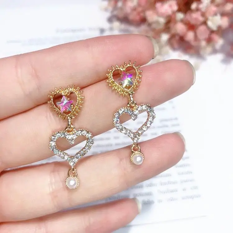 MENGJIQIAO 2018 Новая мода двойные стразы в форме сердца любовь капля Pendientes Mujer Moda