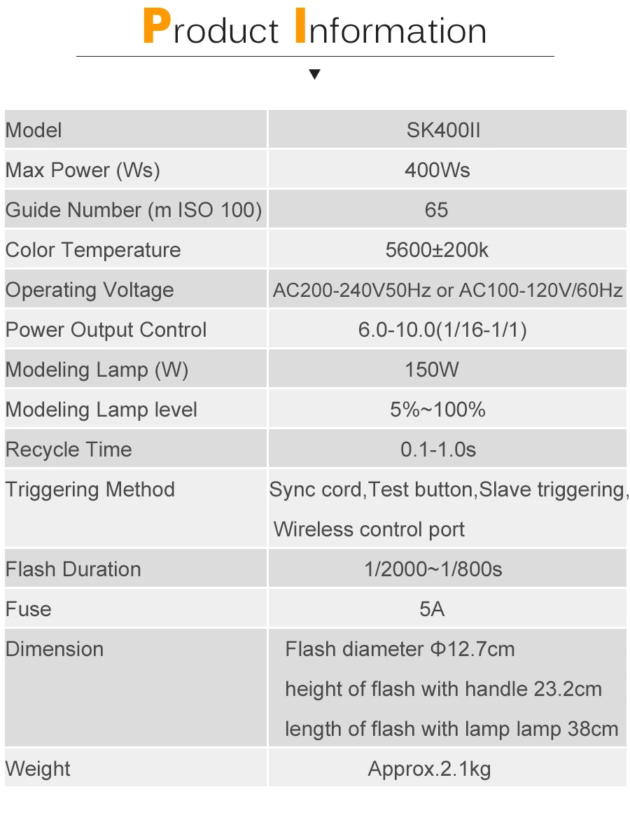 Профессиональная студийная стробоскопическая вспышка Godox SK400II 400Ws GN65 со встроенной беспроводной системой 2,4G