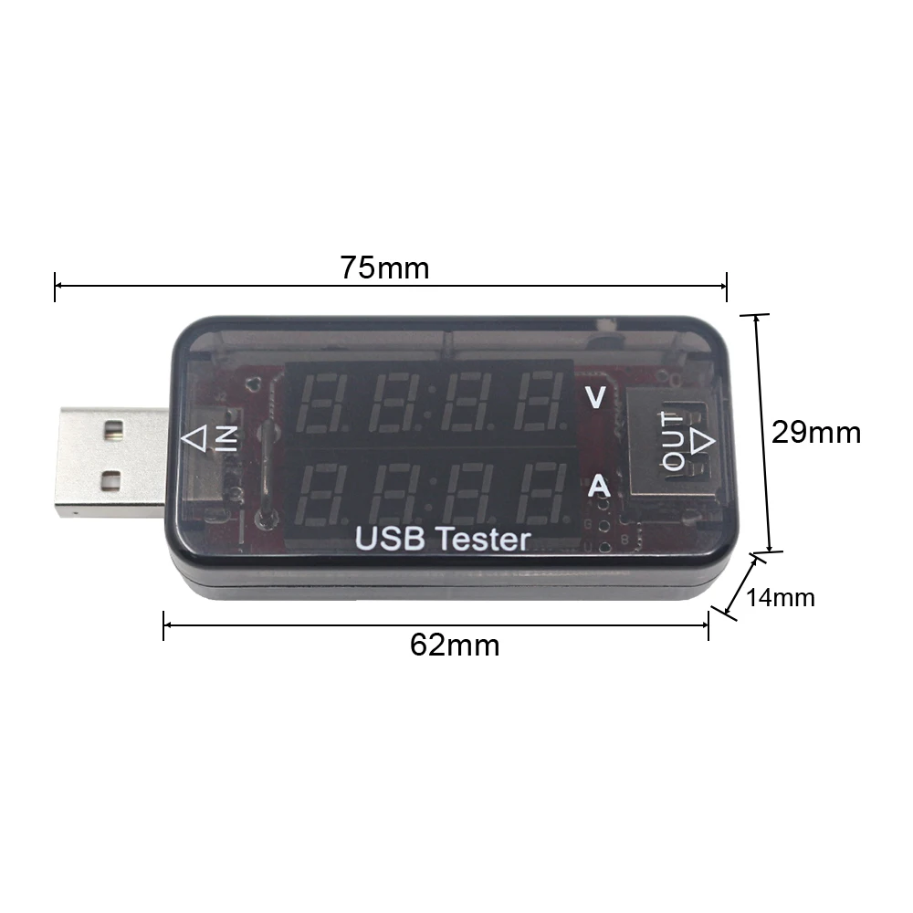 Двойной дисплей USB Тестер Вольтметр постоянного тока Амперметр Напряжение