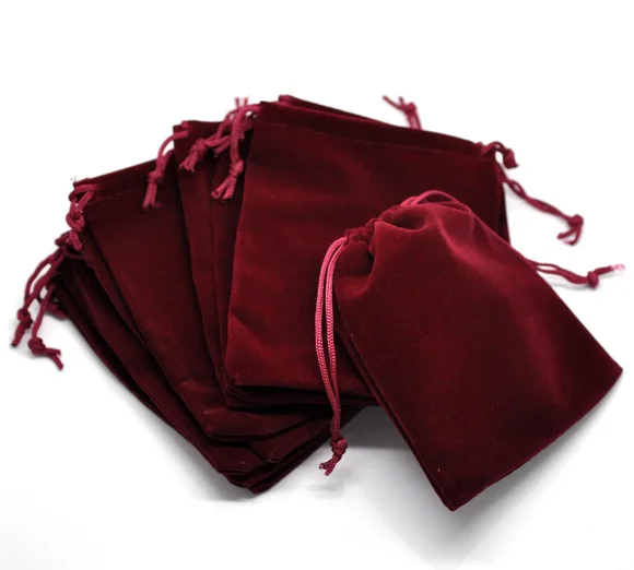 Бархатные мешки Velveteen прямоугольные темно-красные 12 см x 10 (4 6/8 дюйма x3 7/8 дюйма) 2