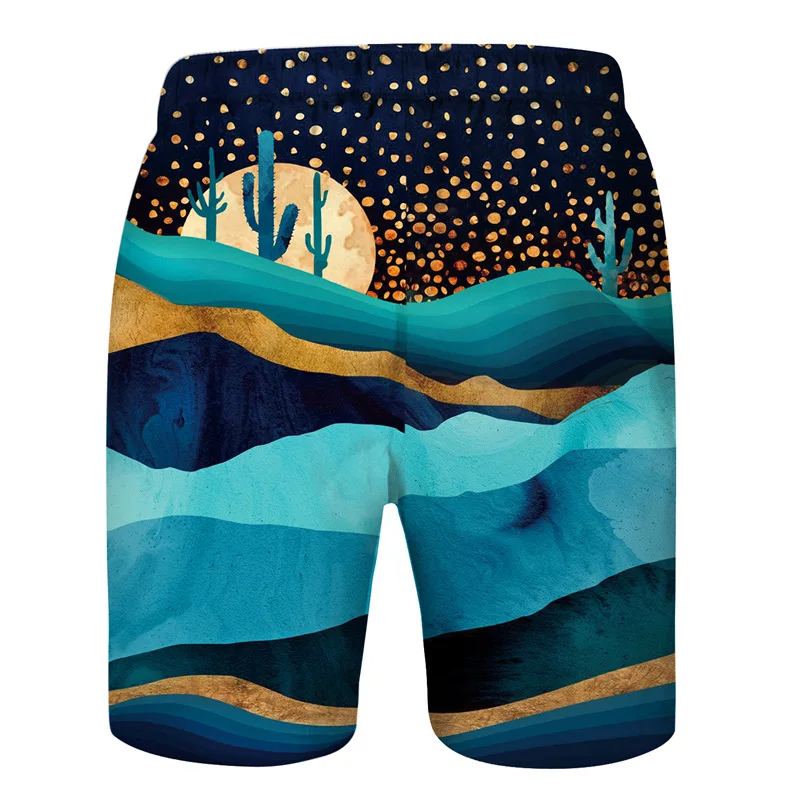 Summer Man's Beach Shorts Sport Pants Desert Moon 3D Print Trunks Men Loose Vacation Surfing Male Gym Surf Board Swimwear | Спорт и