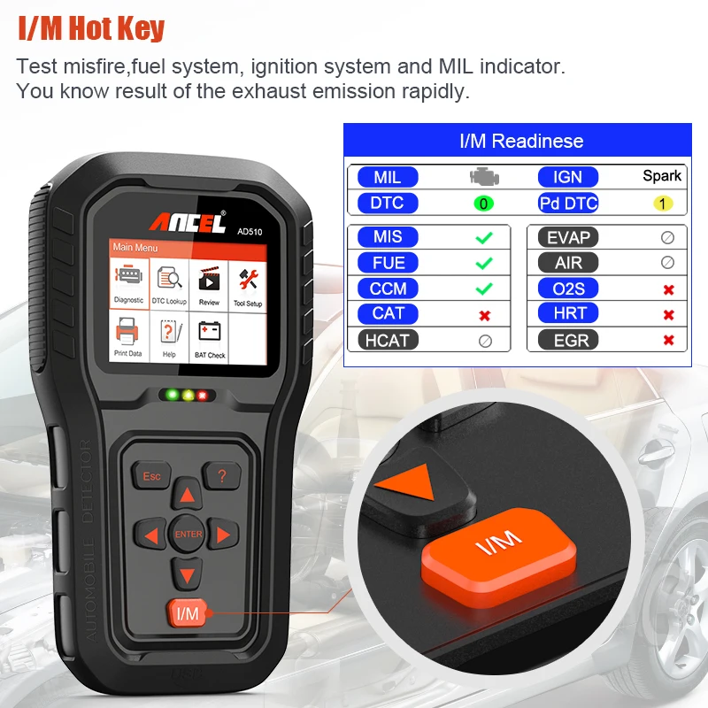 Ancel AD510 Pro Car OBDII EOBD Automotive Scanner Engine Read Errors Code Reader OBD2 Diagnostic Tool Data Print Report |
