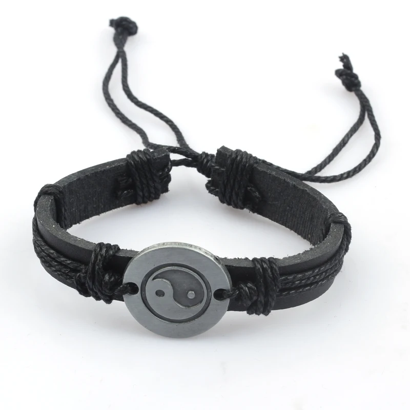 Pulseras Cuero Pulseira Masculino плетеный браслет из натуральной кожи Yin Yang мужской простой на