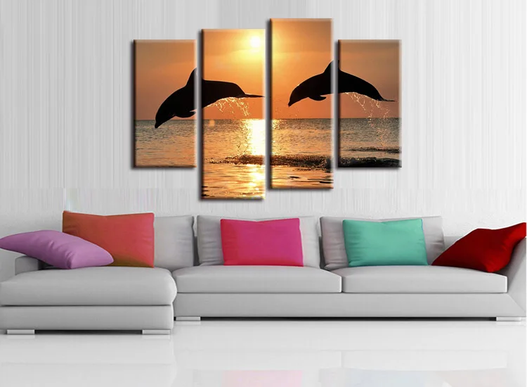 4 шт./компл. новые художественные принты на холсте животные дельфины живопись