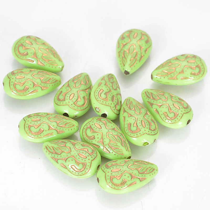 Light Green w Gold Miasol 100 шт Ретро Винтажные акриловые каплевидные бусины в форме капли Античного Дизайна для рукоделия, аксессуары для изготовления ювелирных изделий - Цвет: Light Green w Gold