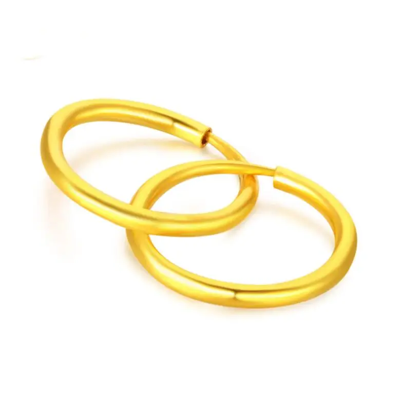 Женские серьги кольца 999 24 K желтое золото с желтым желанием 1 4 г|circle hoop earrings|hoop