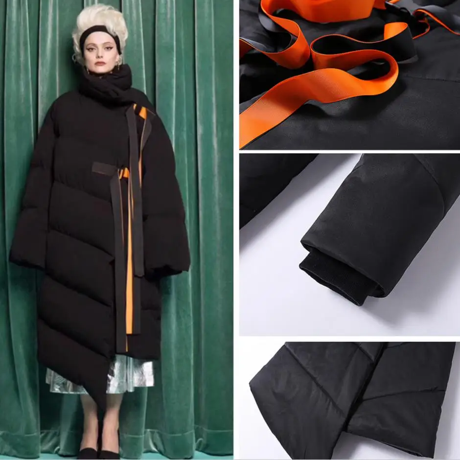 winter coat 2018 down personality thickening stand collar irregular jacket women black loose | Женская одежда