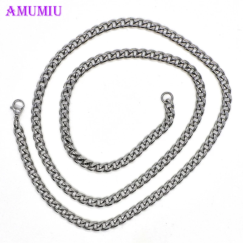 Мужская цепь AMUMIU из нержавеющей стали с цепочкой серебра 2018 модное длинное