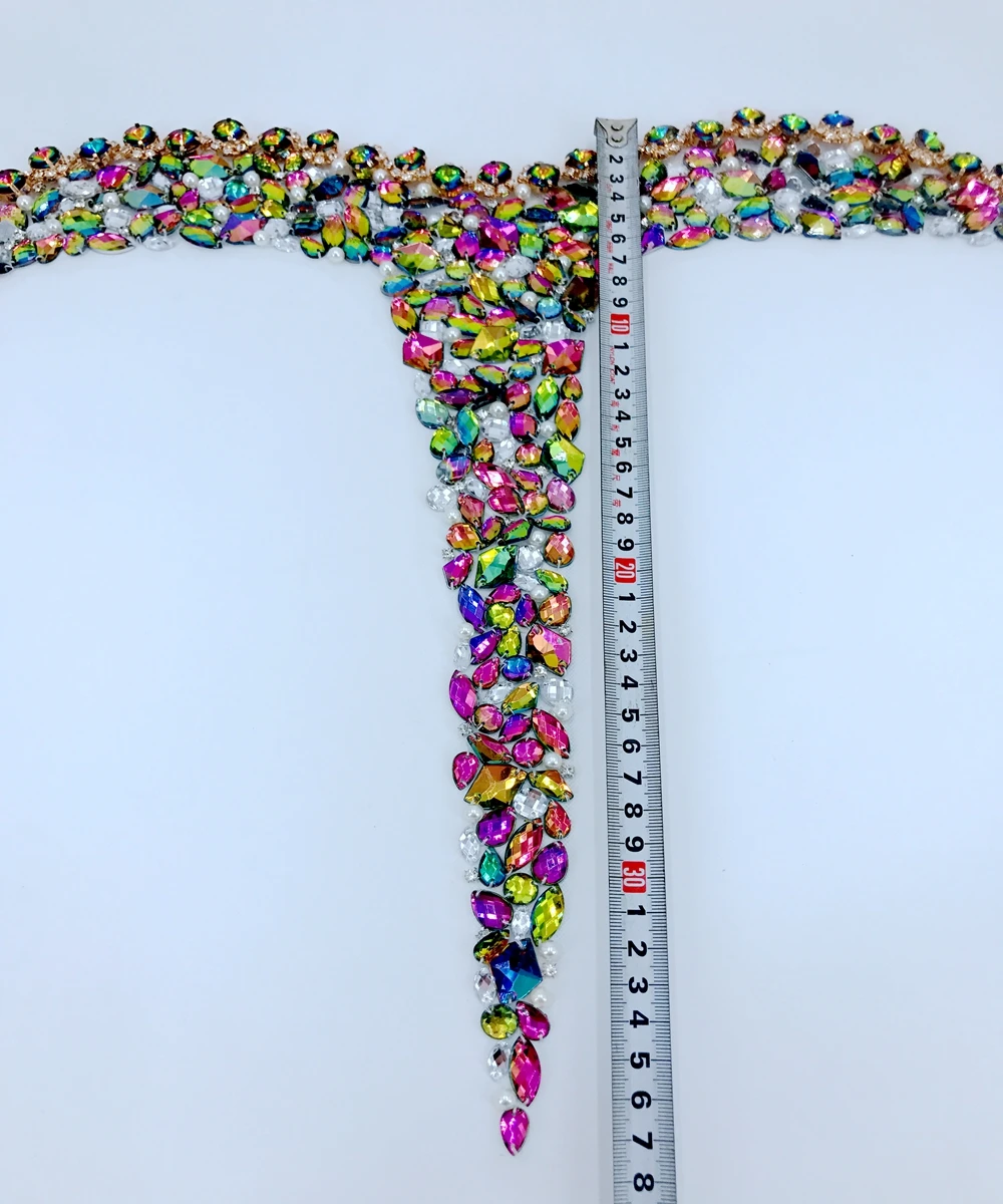 

3d beaded rhinestones lace applique color flower patch for clothing parches bordados termoadhesivos parches para la ropa