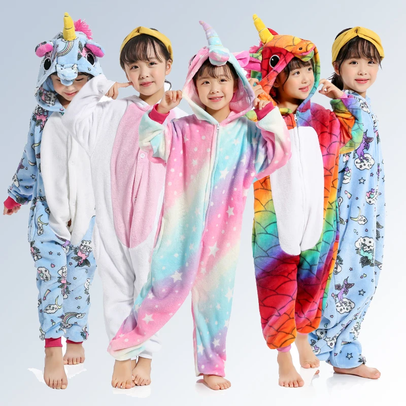 Children Pajamas for Boys Girls Cartoon Pegasus Panda New Unicorn Soft Flannel Animal Sleepwear Kids Blanket Onesie 4-12 Year | Детская