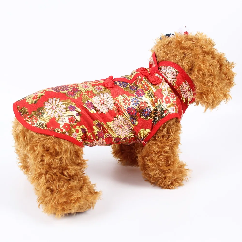 Красная Собака Кошка Cheongsam гобелен атласный цветочный китайский стиль платья для