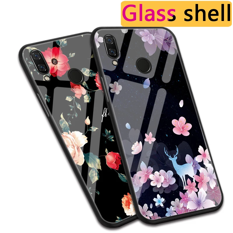 Роскошный чехол из закаленного стекла с изображением роз и снежинок для Huawei Nova 2