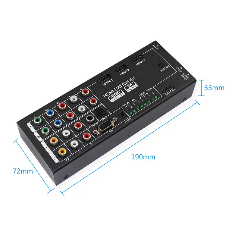 Многофункциональный HDMI конвертер переключатель 8 входов в HDMI+ коаксиальный+ SPDIF выход Поддержка 3D и объемного звука для 1080P HDTV