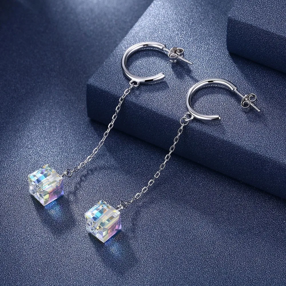 LEKANI/серьги-гвоздики с кристаллами Swarovski из стерлингового серебра 925 пробы длинные