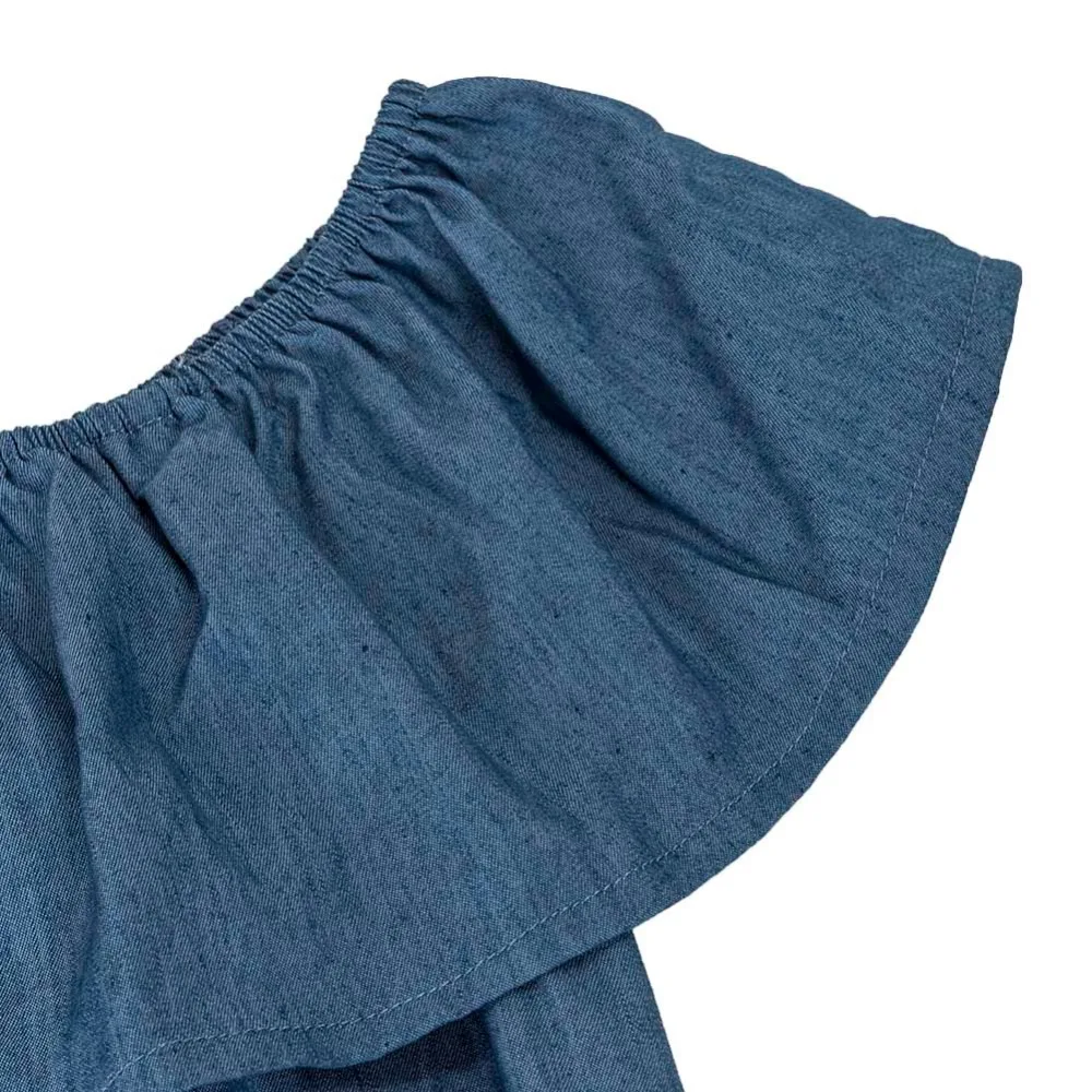 Женское джинсовое платье VESTLINDA летнее короткое Повседневное с оборками и
